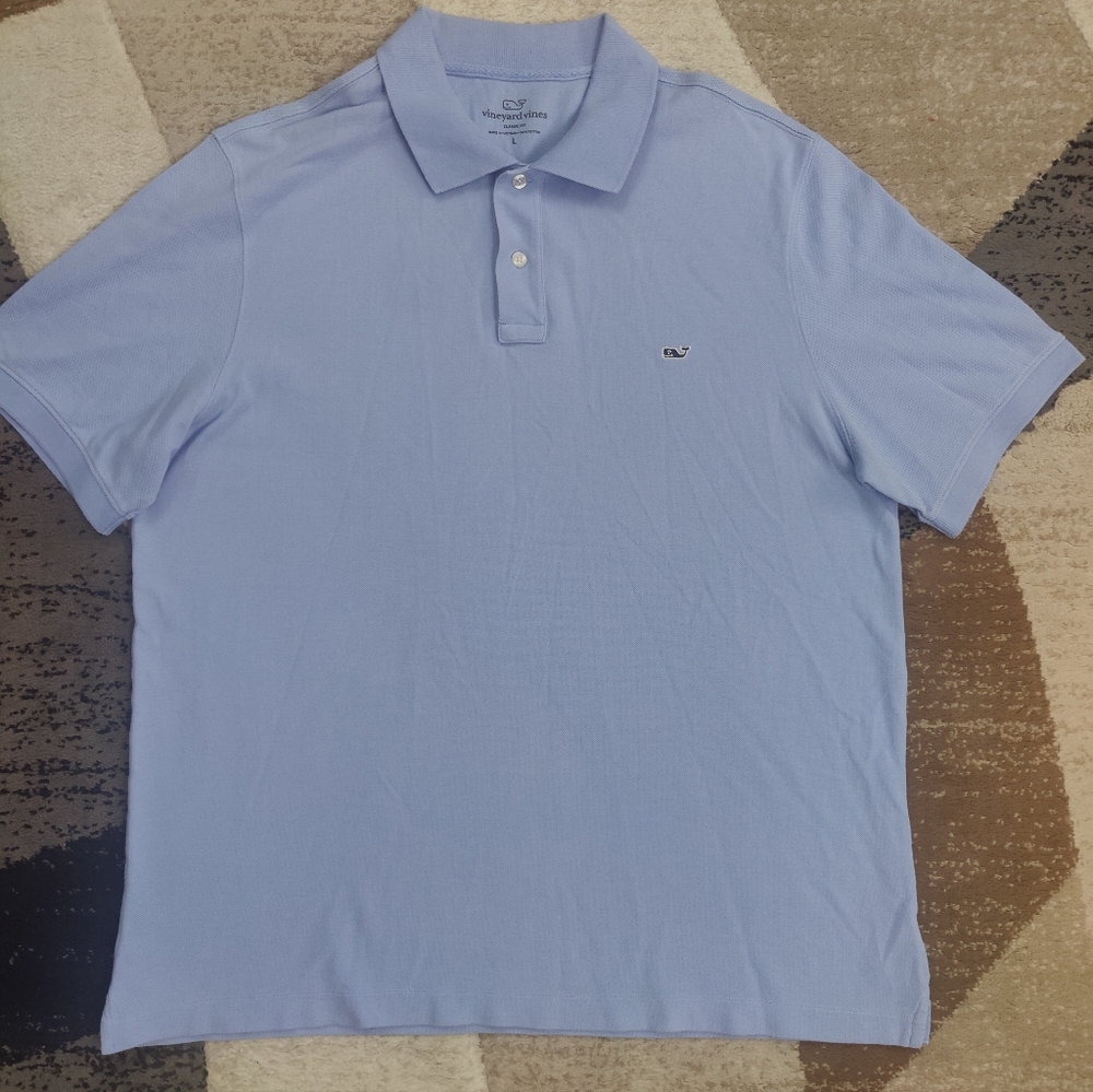 Vineyard Vines Classic Fit Men's Blue Short Sleeve Whale Logo Polo Shirt Sz L